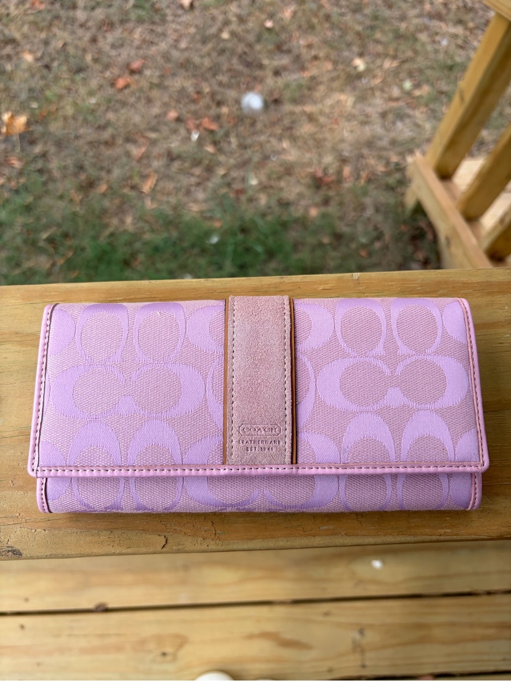 NWT Coach Light Pink Signature Accordion Wallet with Tan Interior